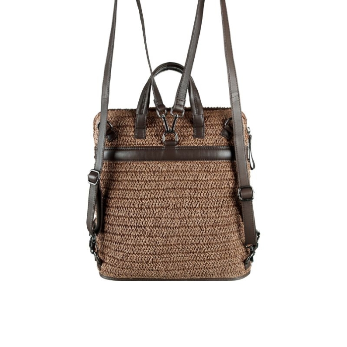 Preview: SEABREEZE BACKPACK COFFEE – nachhaltiger Rucksack aus Natur-Raffiabast und Leder